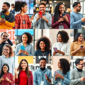 Collage of diverse influencers engaging with brands on social media platforms