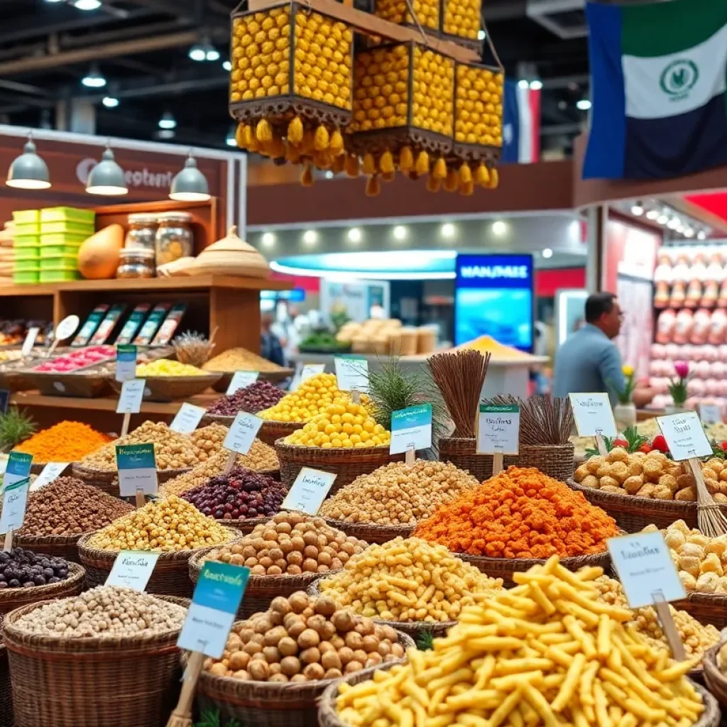A vibrant array of international food products showcased at the Lipari Food Show in Novi, Michigan.