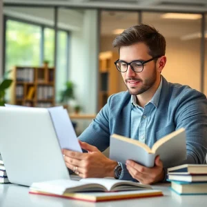 A professional studying for marketing certifications