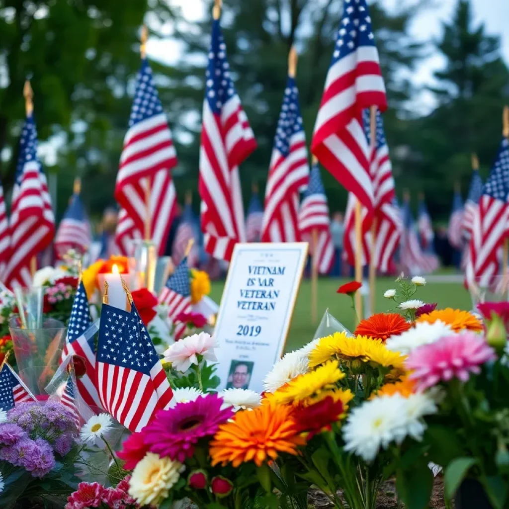 Community members gathering for a memorial service honoring a Vietnam War veteran.