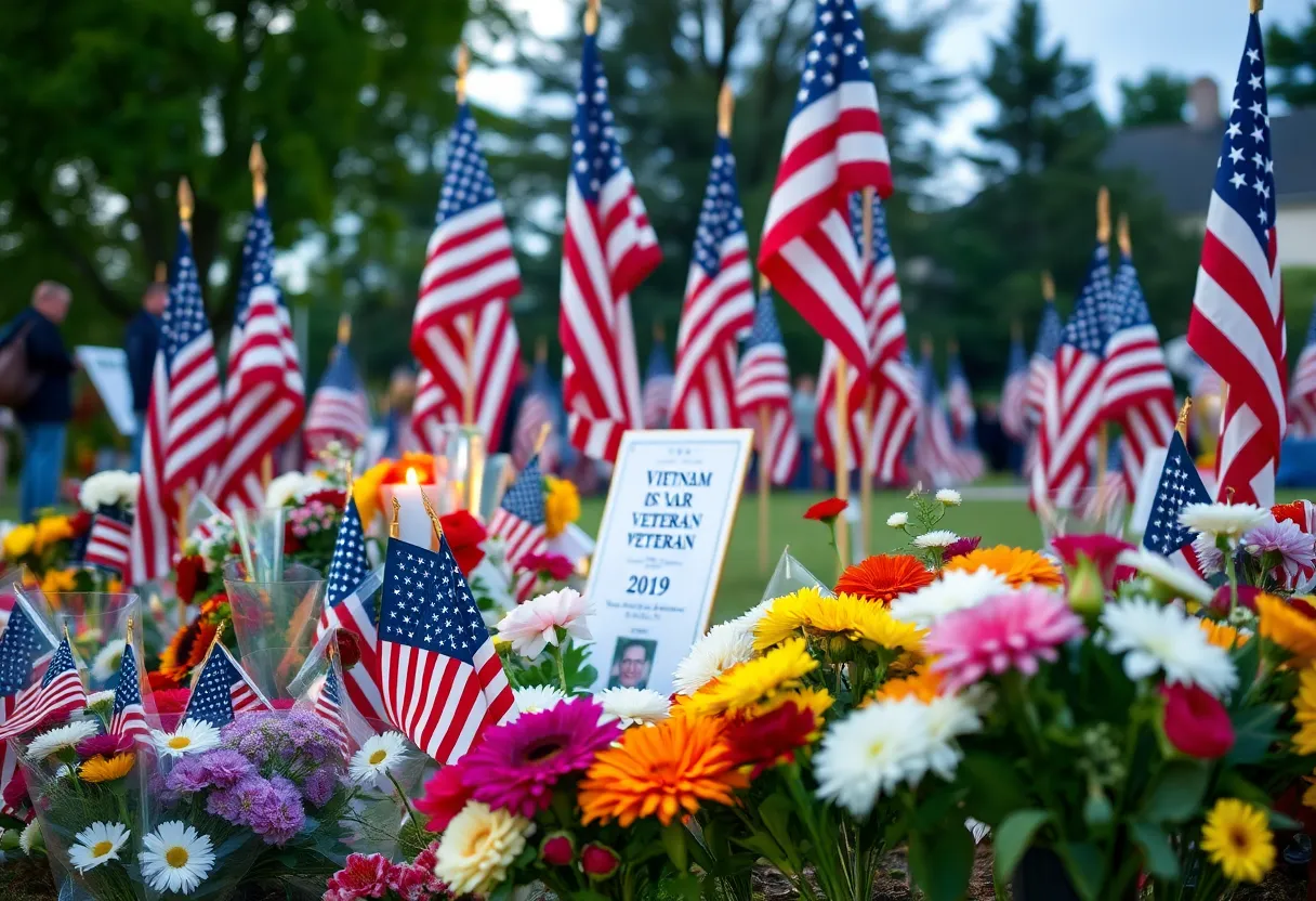 Community members gathering for a memorial service honoring a Vietnam War veteran.