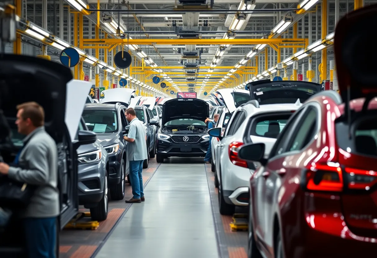 Workers in a Michigan auto manufacturing plant amidst tariff changes