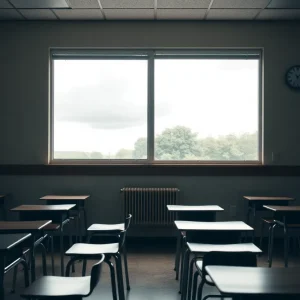Empty classroom symbolizing Michigan school funding crisis