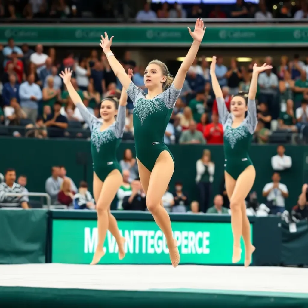 Michigan State gymnastics team performing during NCAA Regionals