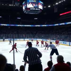 Michigan State hockey players competing against Cornell in the NCAA tournament