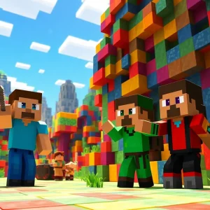 Scene from the animated A Minecraft Movie featuring colorful characters.