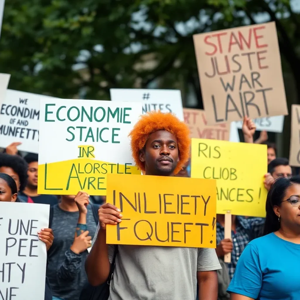 Protesters demonstrating for economic justice and accountability