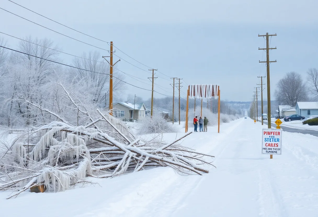 Impact of ice storm in Northern Michigan with downed power lines and community support