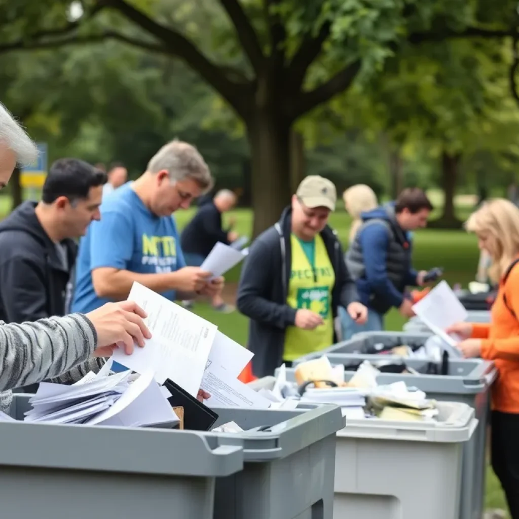 Community members participating in the Novi Shred and Protect event, shredding documents and recycling electronics.