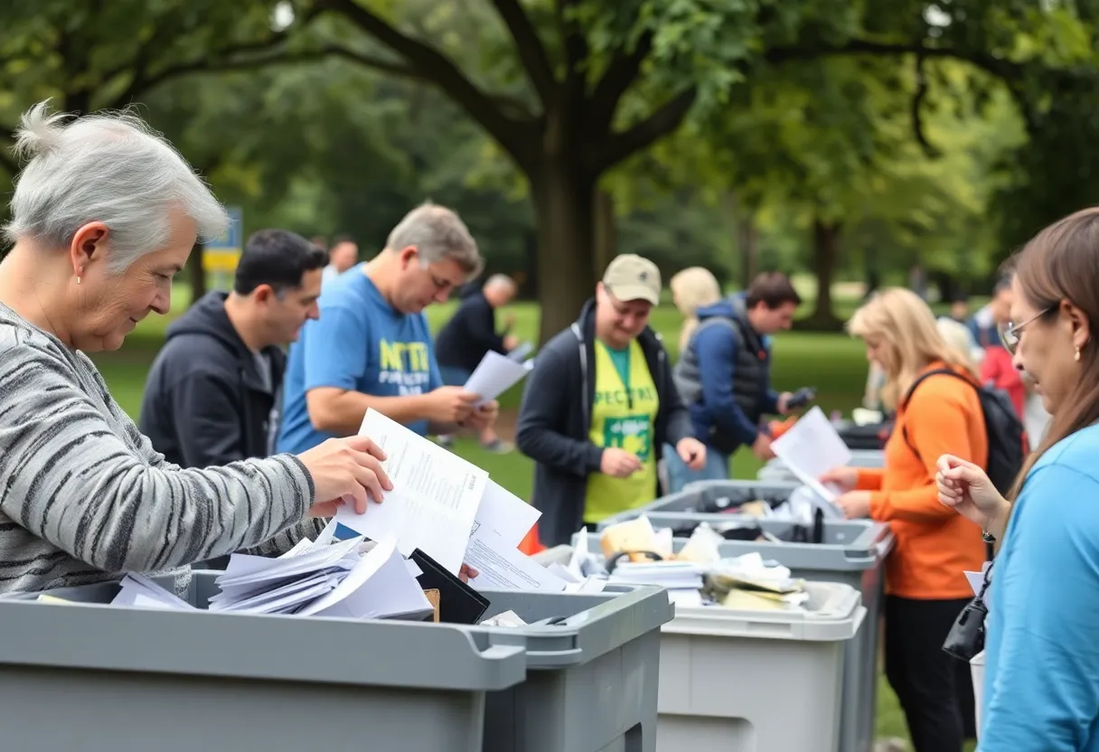 Community members participating in the Novi Shred and Protect event, shredding documents and recycling electronics.