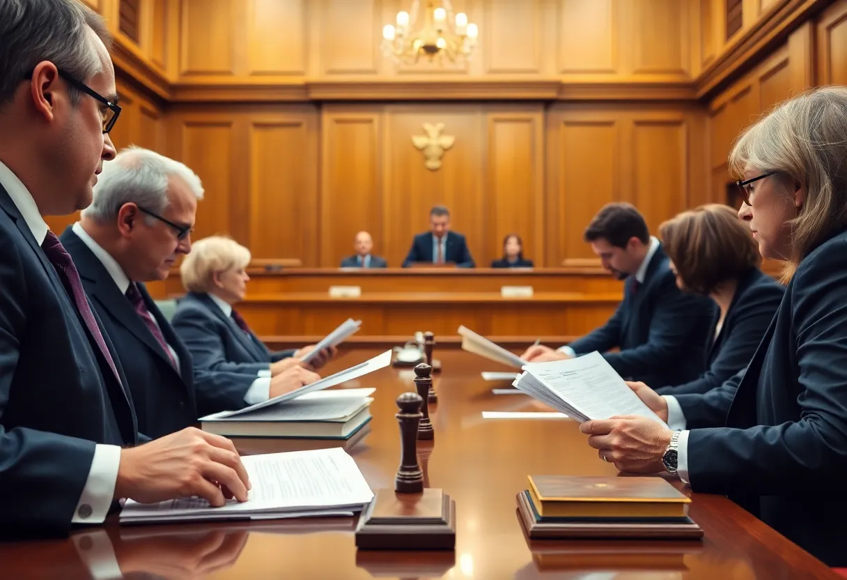Court scene related to patent infringement case
