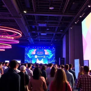 Attendees networking at a digital marketing conference.