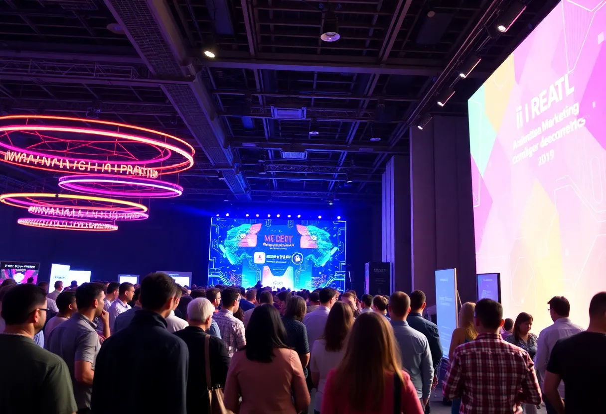 Attendees networking at a digital marketing conference.