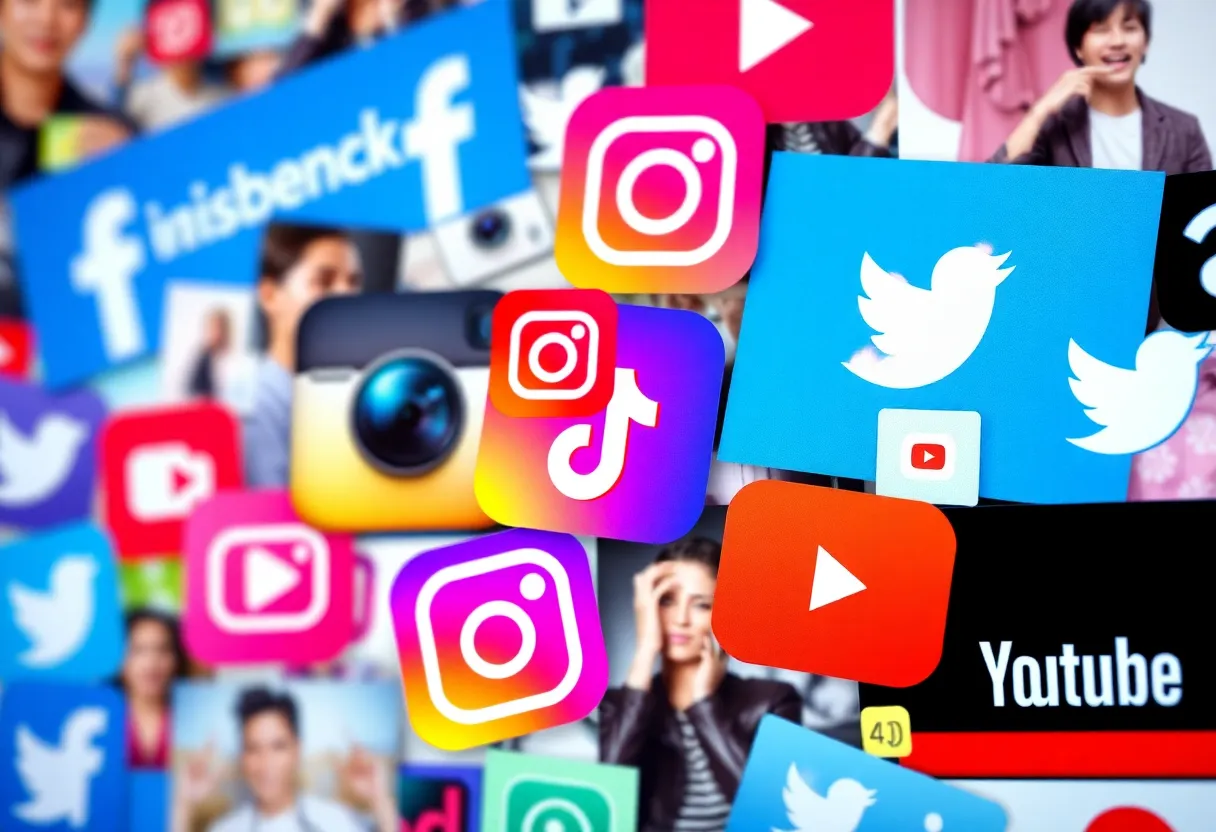 A digital collage representing social media trends in 2025