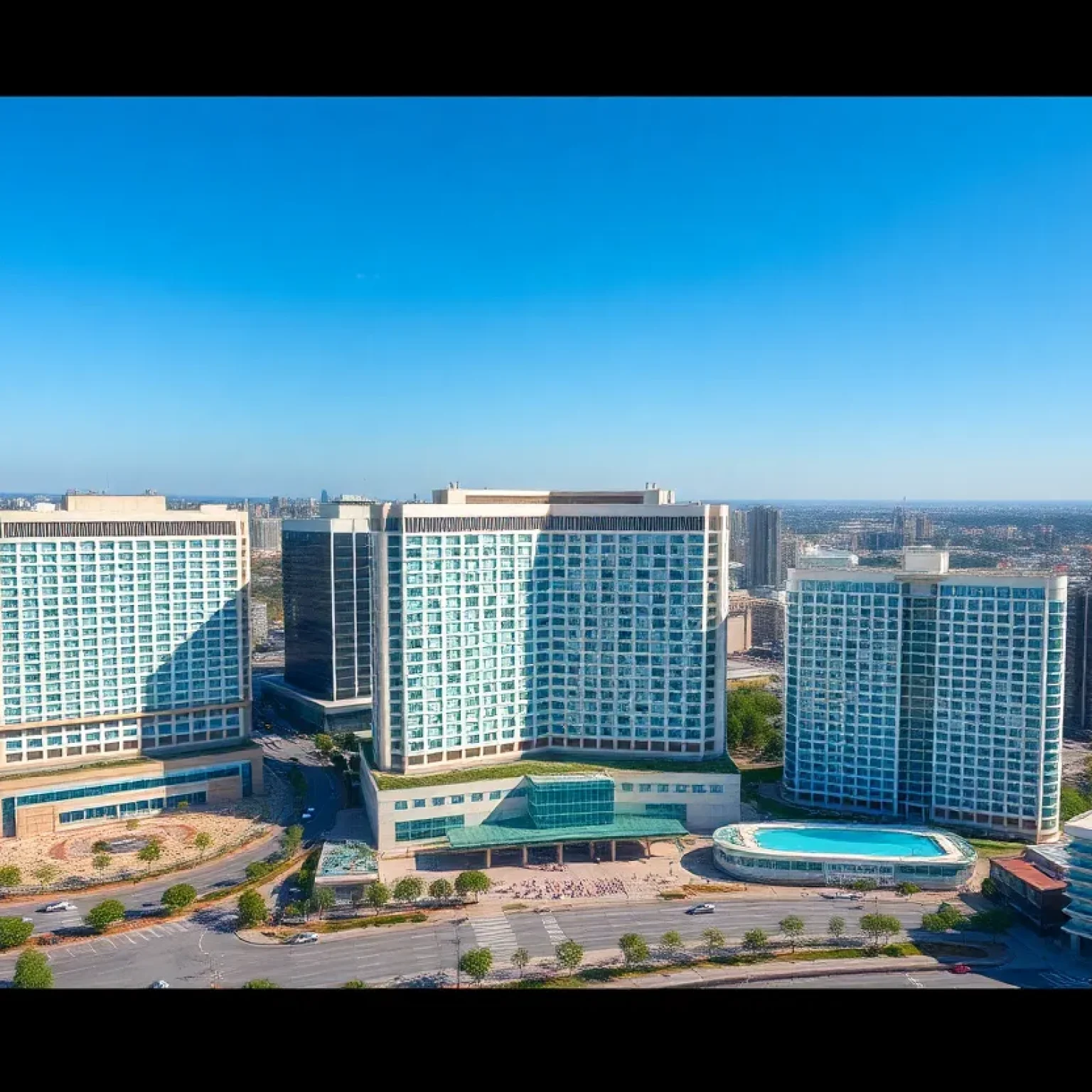 Aerial view of Sonesta hotels located in Novi, Michigan.