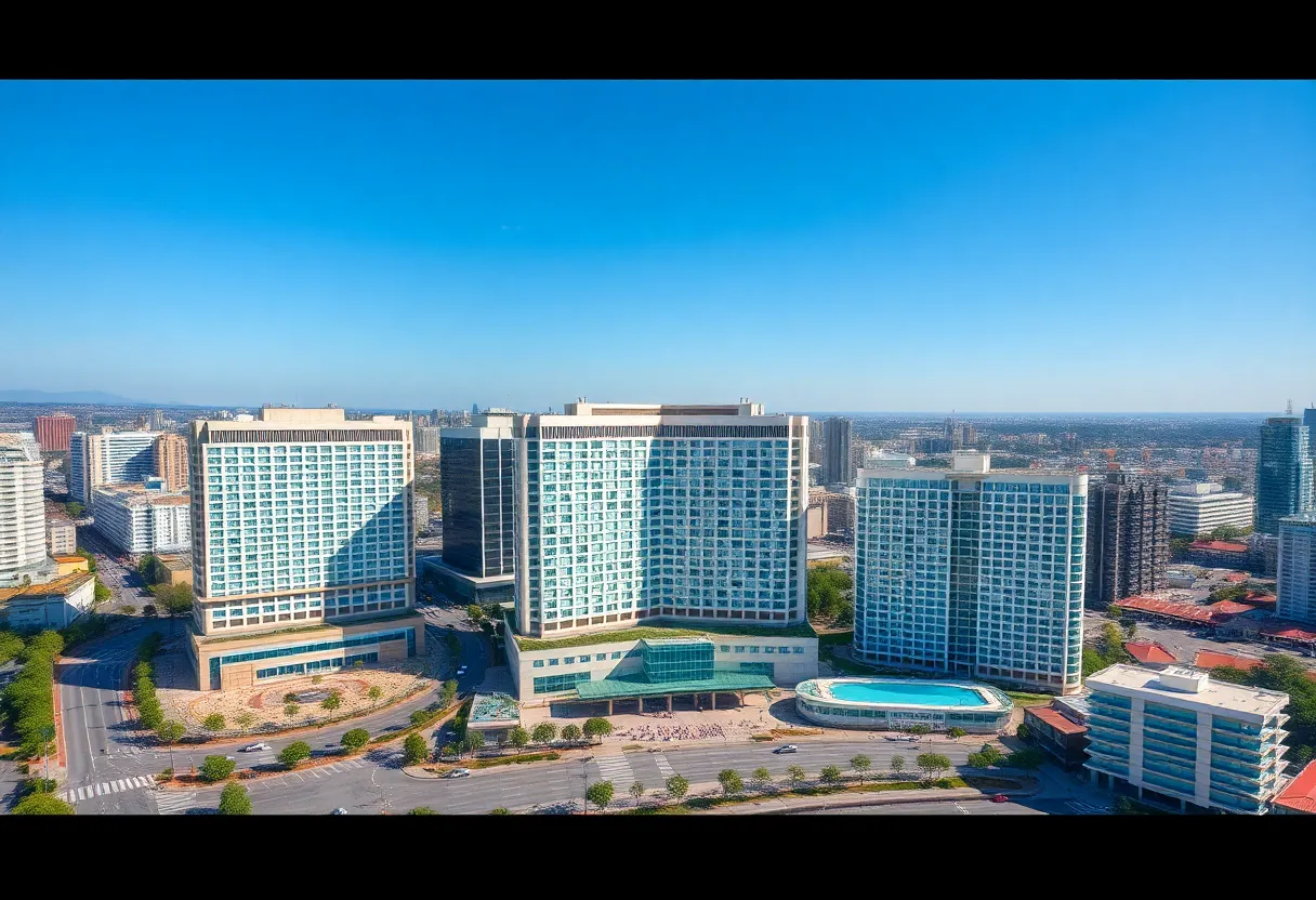 Aerial view of Sonesta hotels located in Novi, Michigan.