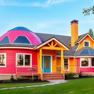 A beautifully designed geodesic dome house in a whimsical northern Michigan landscape.