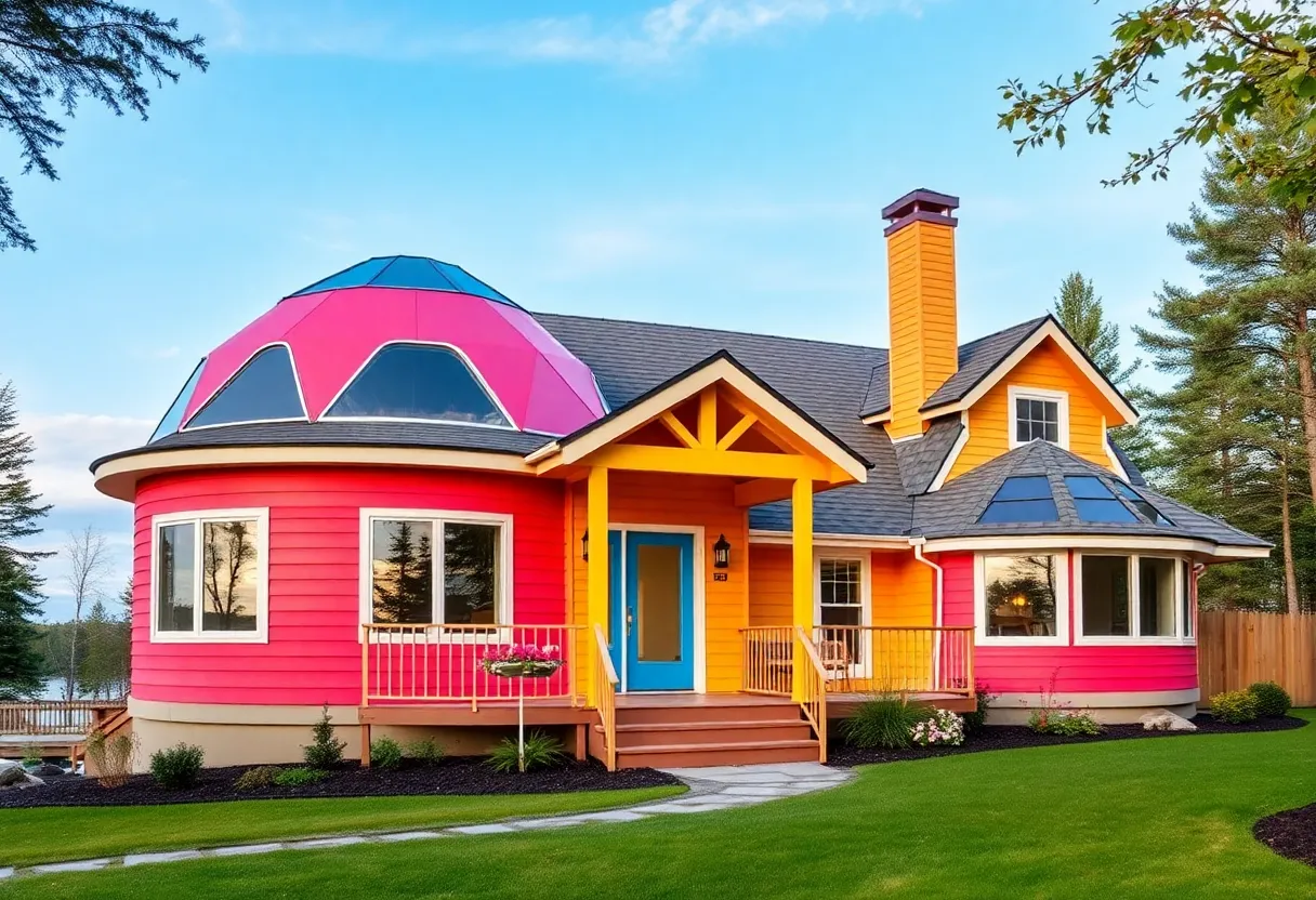 A beautifully designed geodesic dome house in a whimsical northern Michigan landscape.