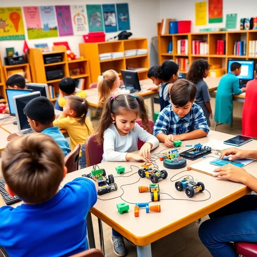 Children engaged in S.T.E.M. learning activities