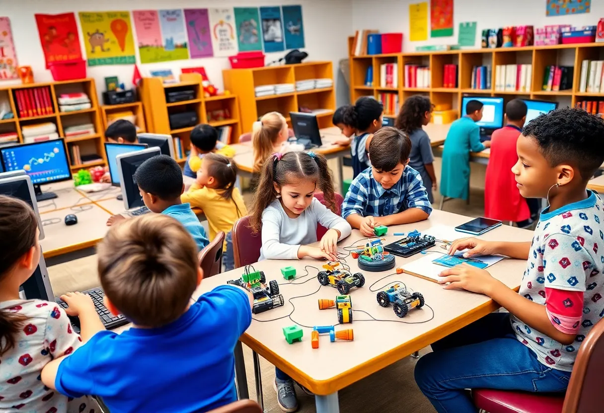Children engaged in S.T.E.M. learning activities