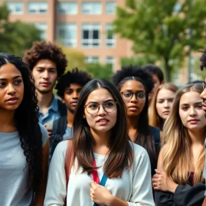 Students expressing concern on a university campus