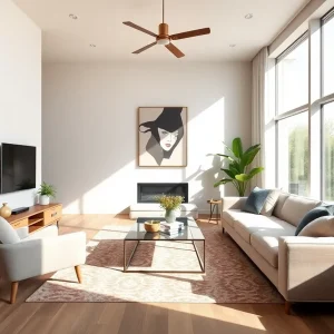 Renovated living room with modern décor and light colors