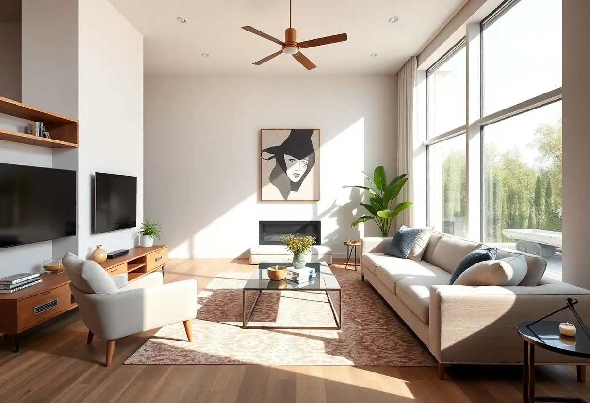 Renovated living room with modern décor and light colors