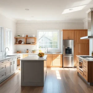 Various kitchen layout styles exhibited in a modern kitchen setting.