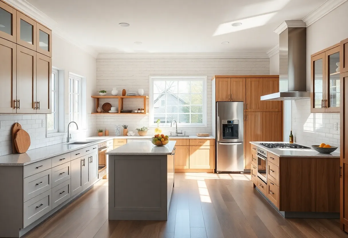 Various kitchen layout styles exhibited in a modern kitchen setting.