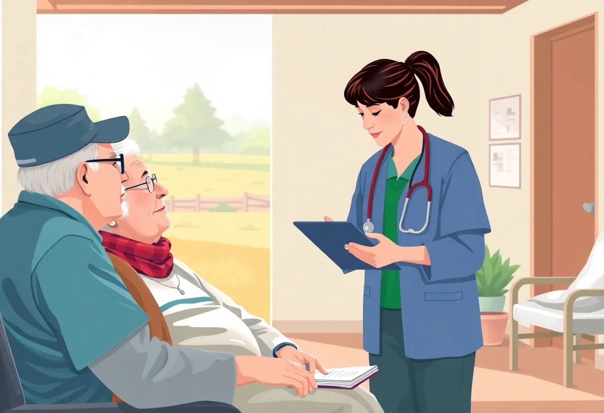 Veterans in a rural community discussing healthcare services