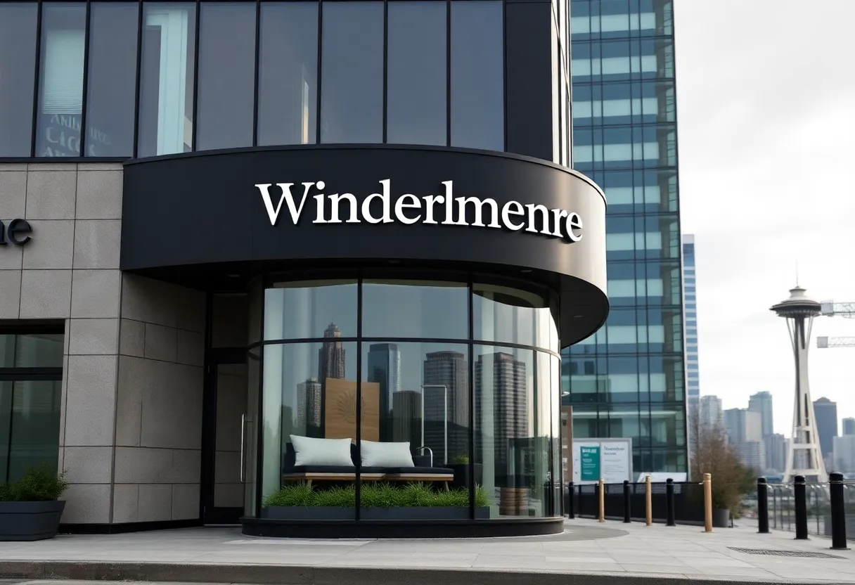 Windermere real estate office in Seattle with the city skyline