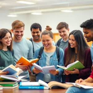 Young adults celebrating their academic success in a collegiate setting.
