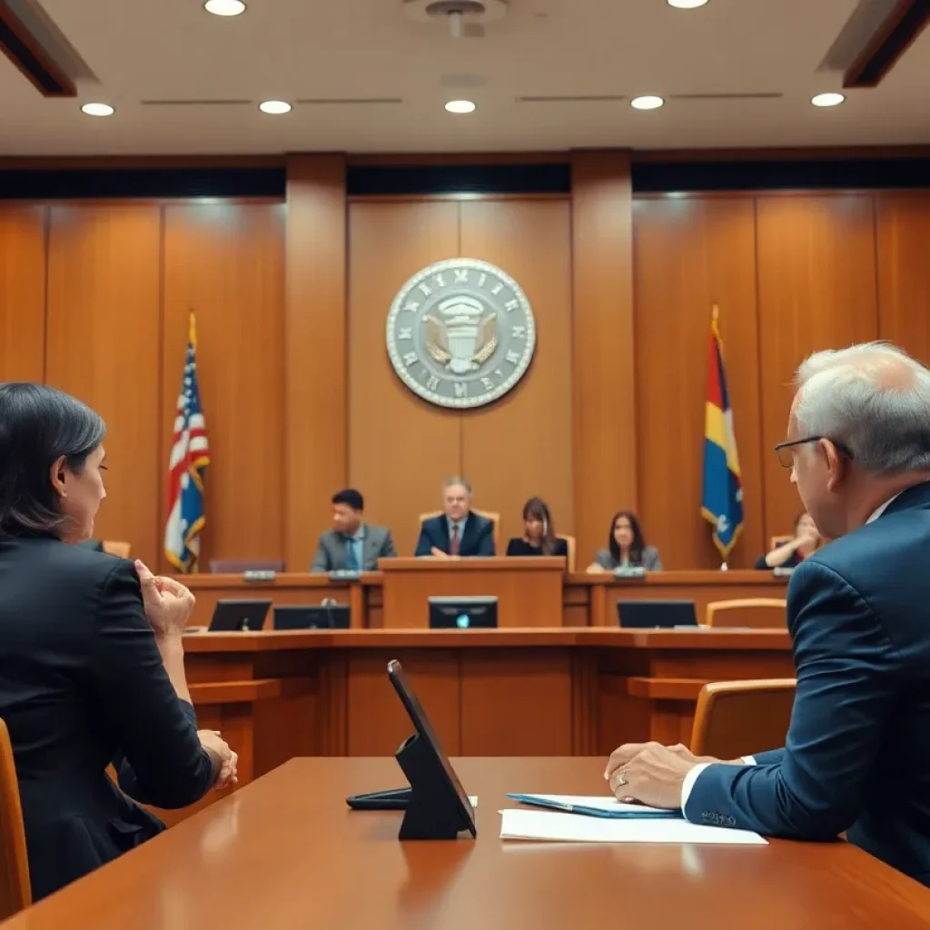 Courtroom scene depicting discussions on elderly driving safety