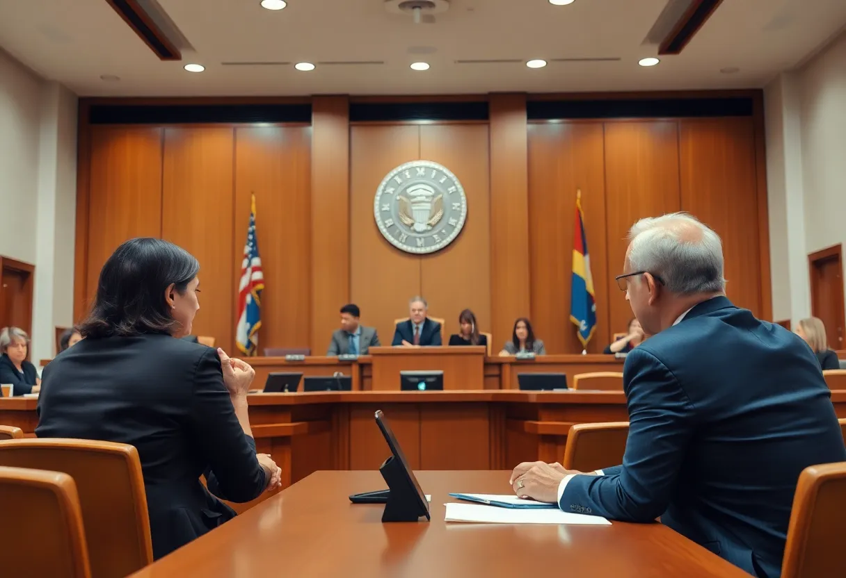 Courtroom scene depicting discussions on elderly driving safety