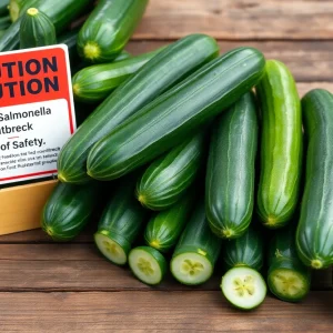 Cucumbers with a caution sign about Salmonella outbreak