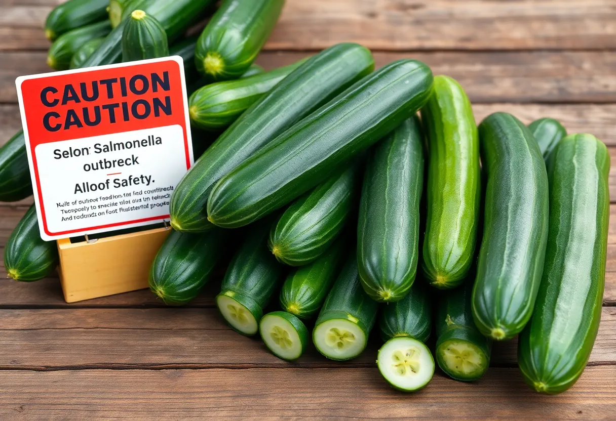 Cucumbers with a caution sign about Salmonella outbreak