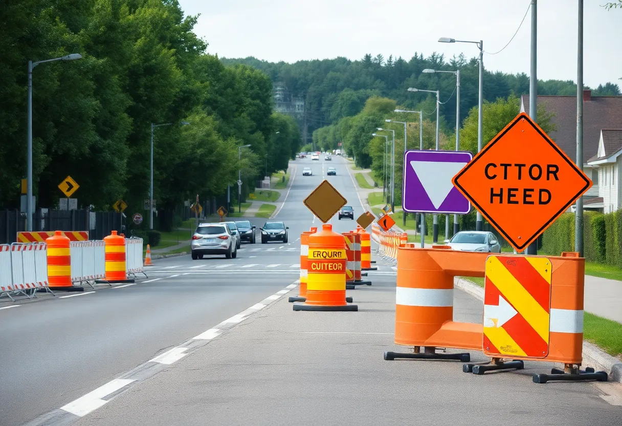 Construction on Delton road with detour signs