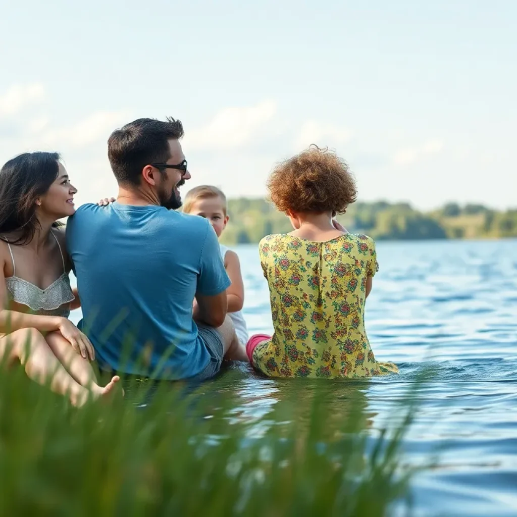 A family enjoying summer at a lake cottage