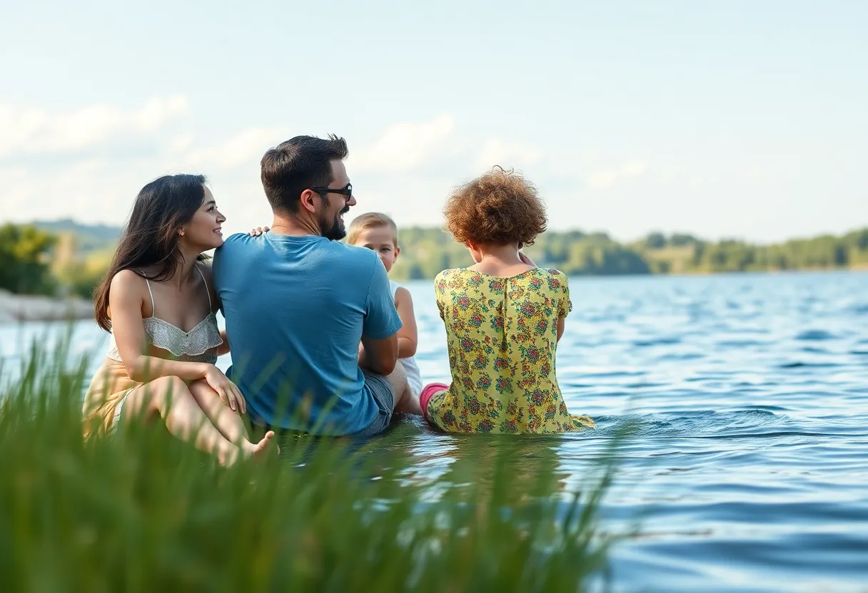 A family enjoying summer at a lake cottage