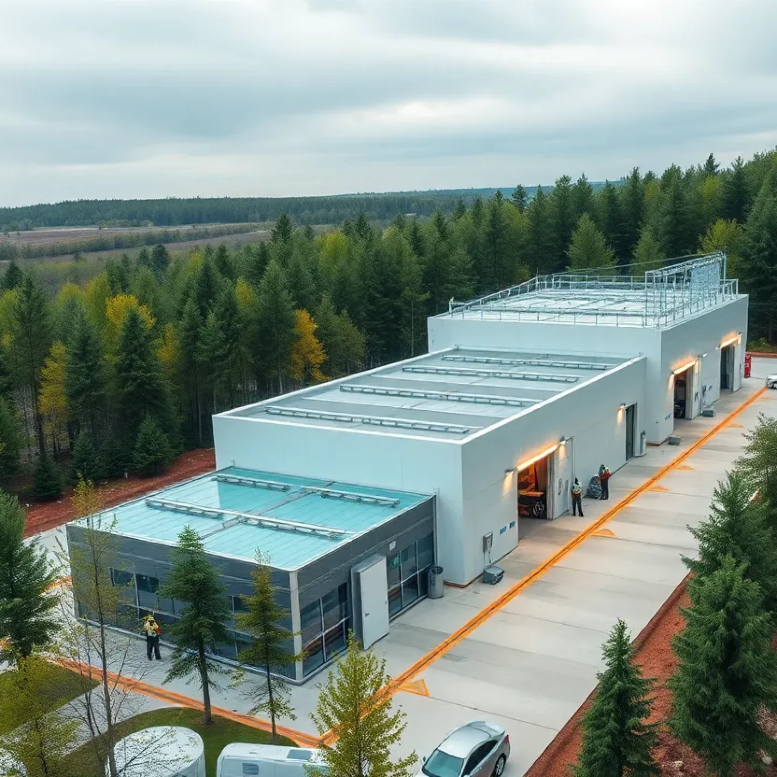 Ford's electric vehicle battery plant in Michigan surrounded by green trees