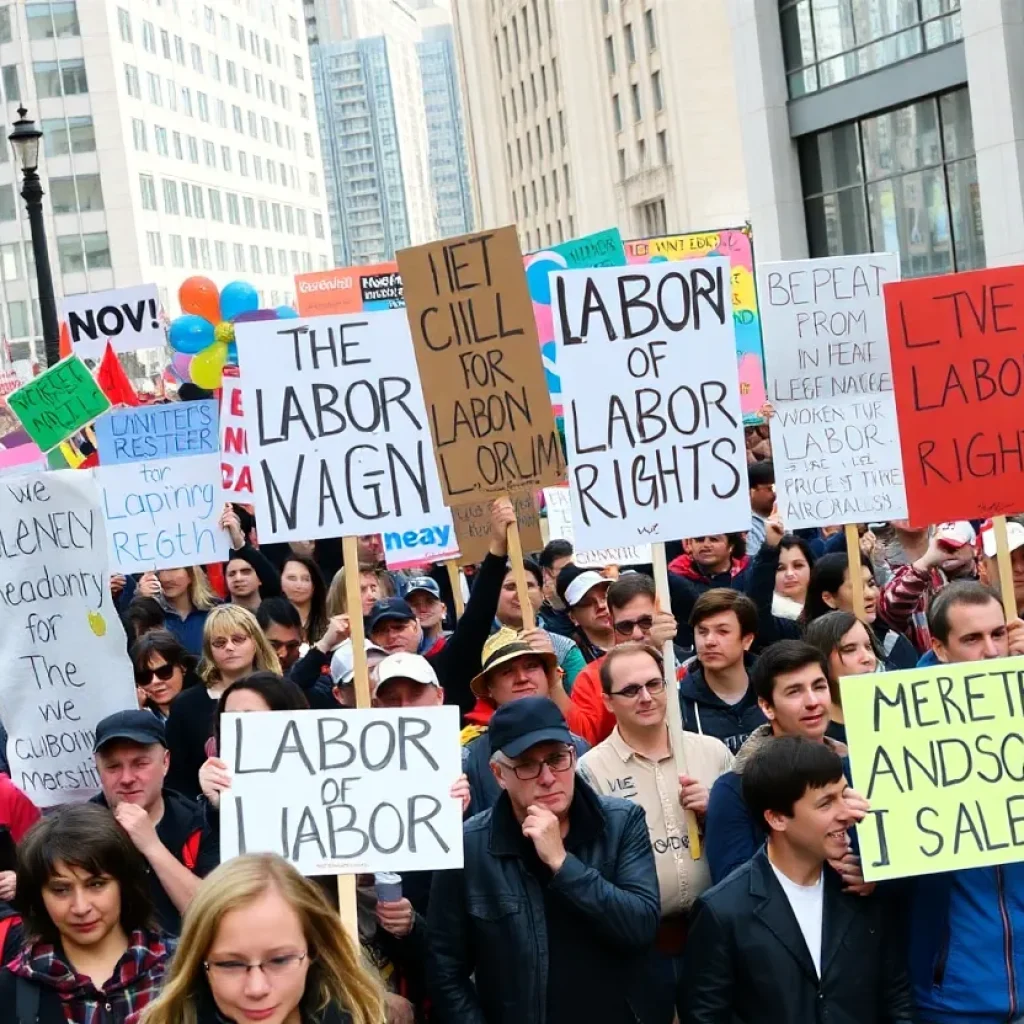 Protesters gathering for International Workers Day in Novi