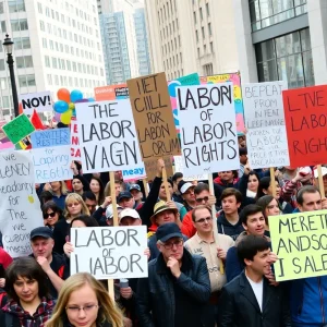 Protesters gathering for International Workers Day in Novi
