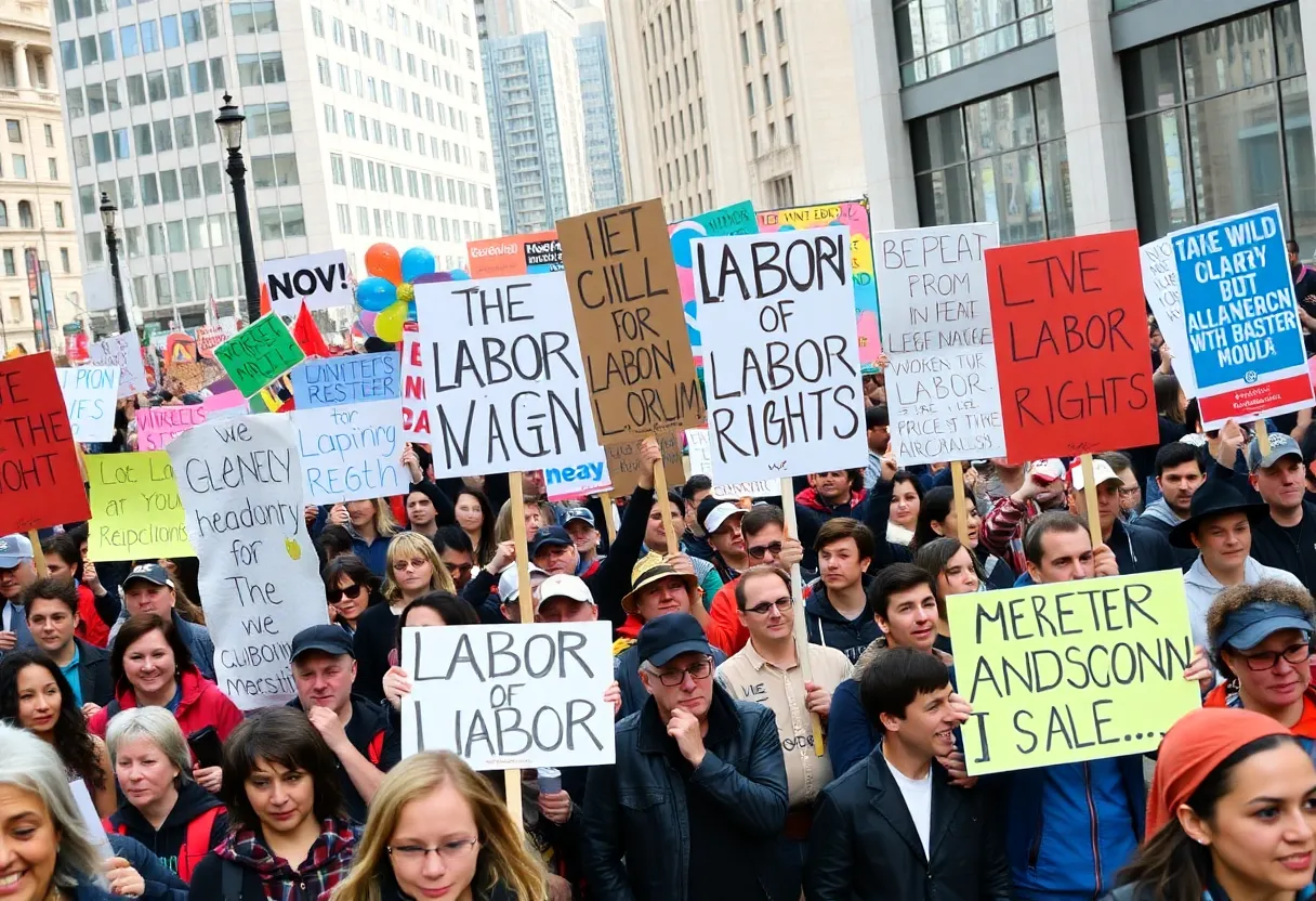 Protesters gathering for International Workers Day in Novi