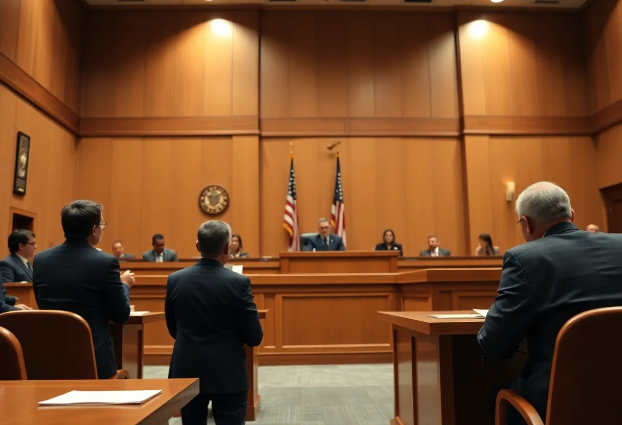 Courtroom scene for labor trafficking trial