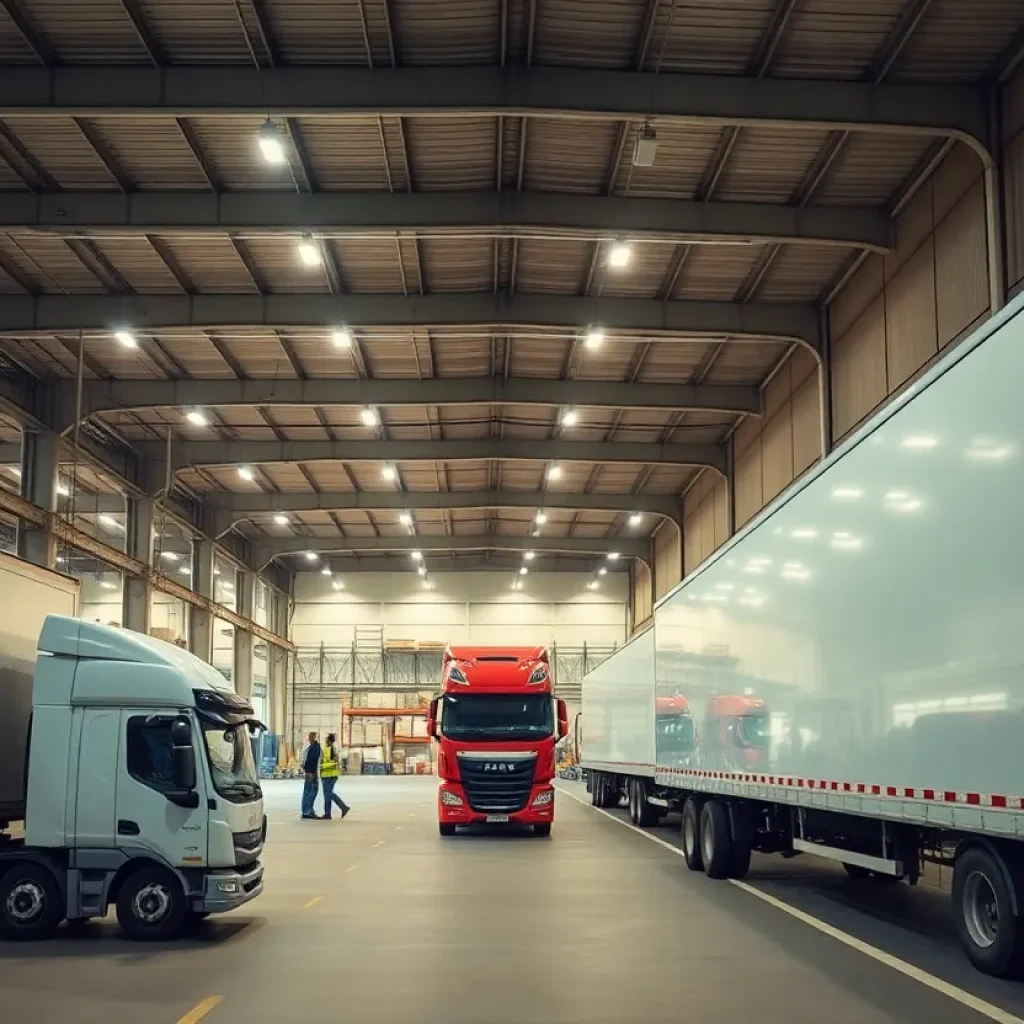 Cold storage facility with trucks and workers at Lineage Inc.