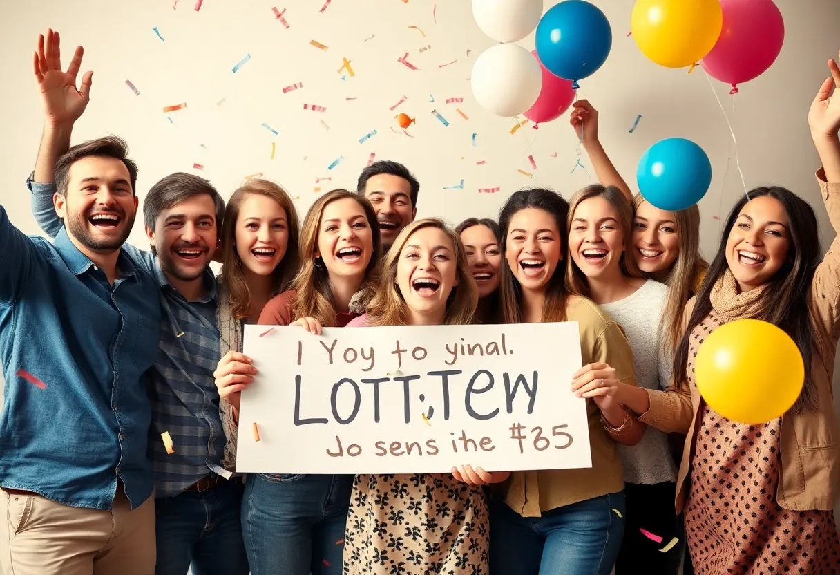 Group of people celebrating a lottery win
