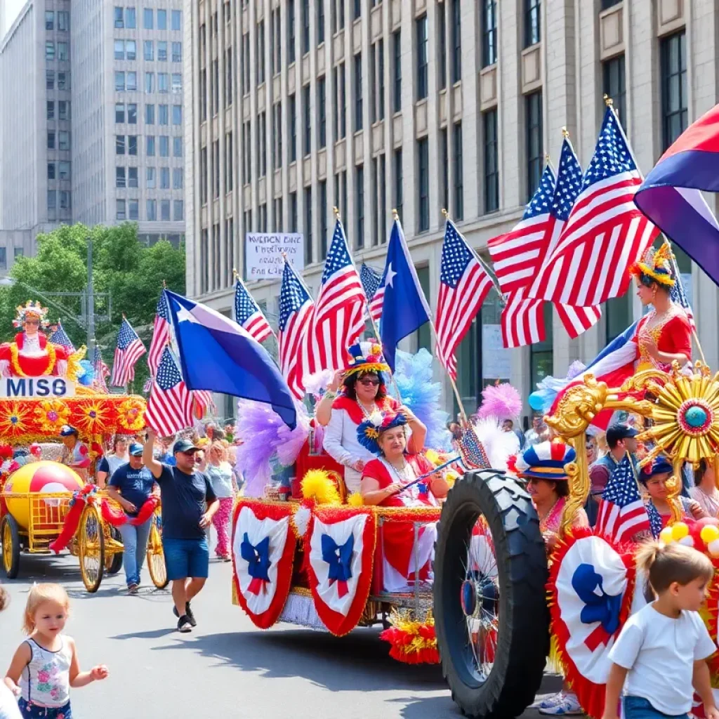 Colorful Michigan Memorial Day Parade with families and patriotic floats