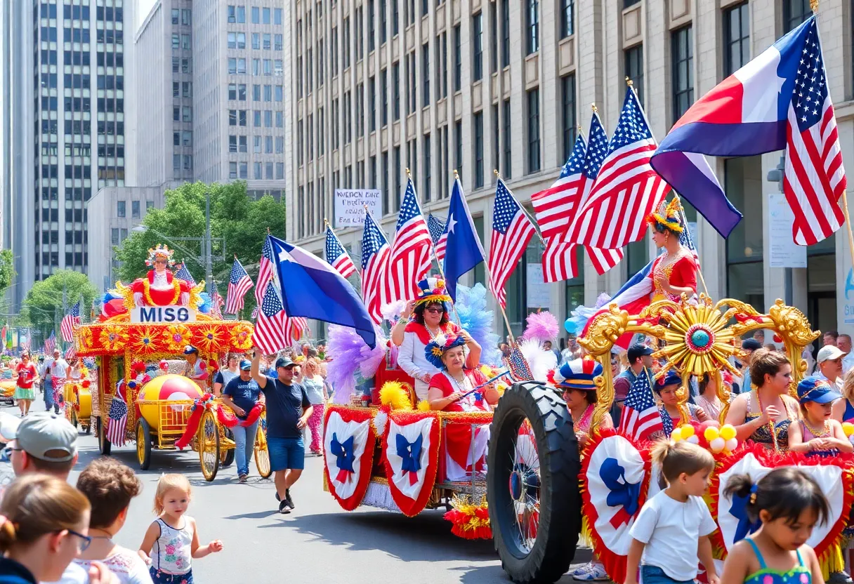 Colorful Michigan Memorial Day Parade with families and patriotic floats