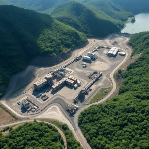 Aerial view of the Michigan Potash mining facility surrounded by nature