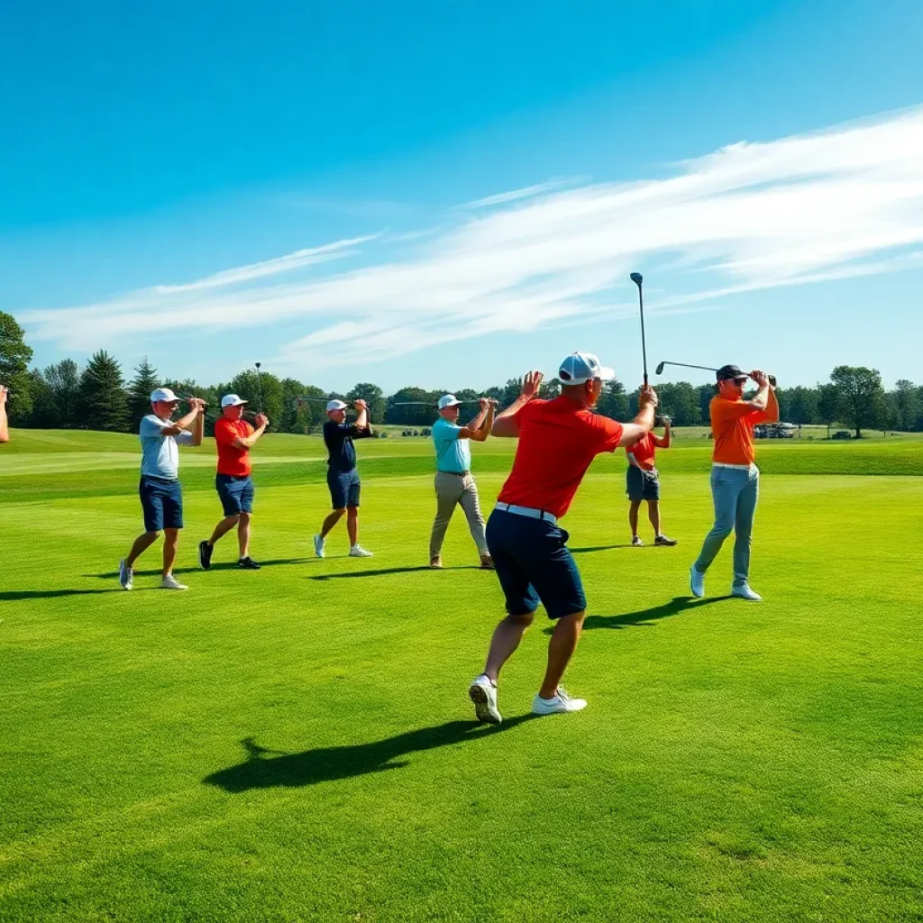 Michigan State collegiate golf team practicing on a golf course